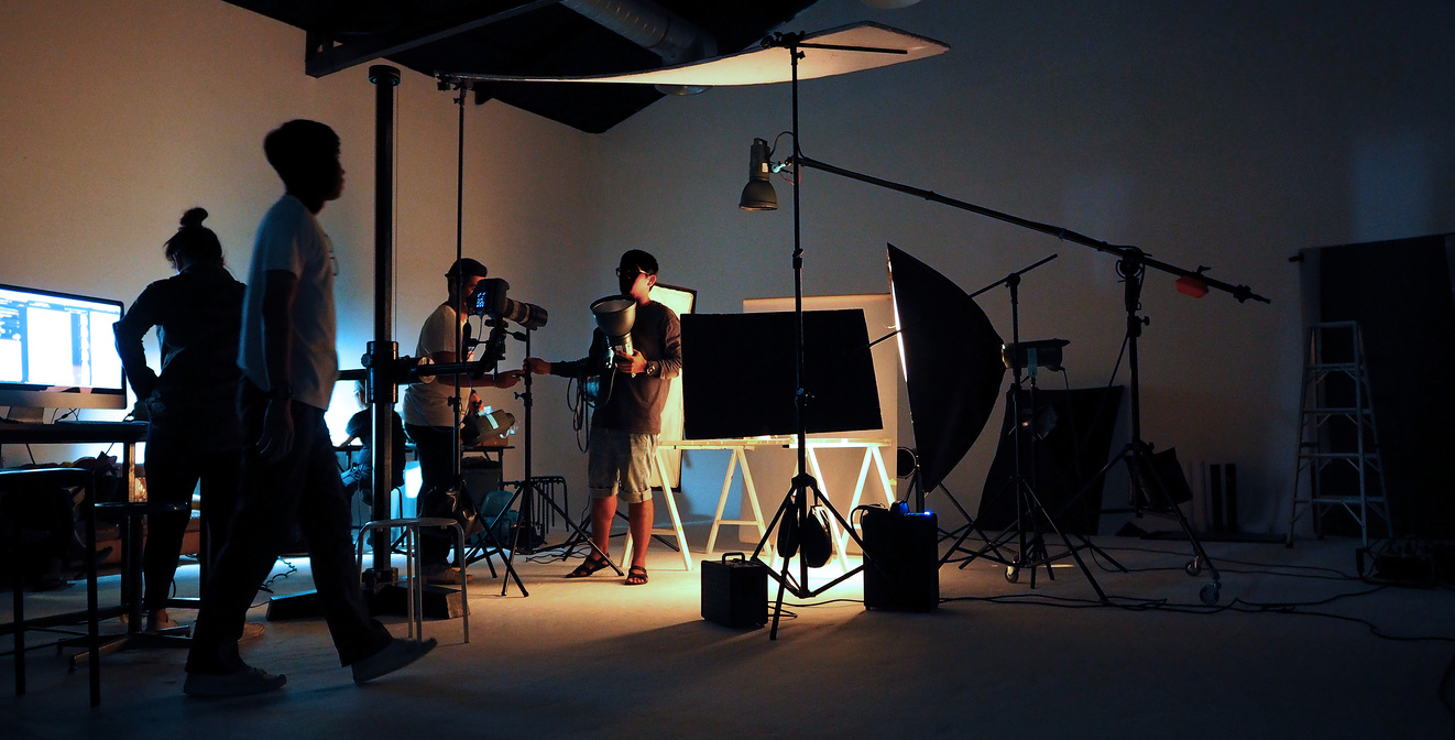 Silhouetted Production Team Shooting Video 